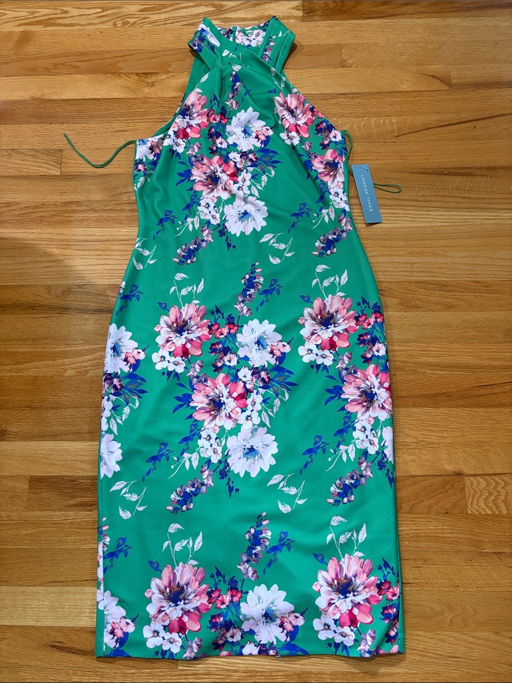 London Times Green Floral Halter Midi Dress